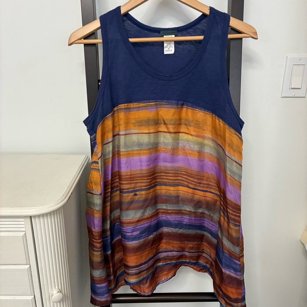 Anthropologie Left of Centre Striped Multicolor Sleeveless silk top. Size M